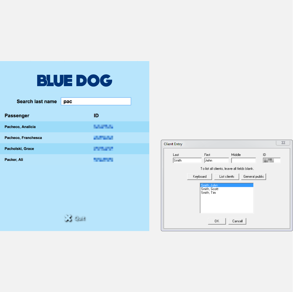Blue Dog passenger search